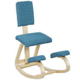 Siège Westbrook assis-genoux ergonomique dossier bois bouleau bleu posture confort bureau