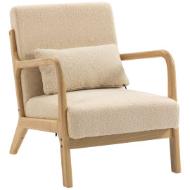 Fauteuil Moorwick lounge bois hévéa effet laine bouclée beige confort cosy salon