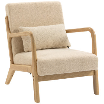 Fauteuil Moorwick lounge bois hévéa effet laine bouclée beige confort cosy salon