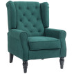 Fauteuil Chrothilde Style Chesterfield Capitonné Bois Noir Tissu Gris 74x86x102 cm