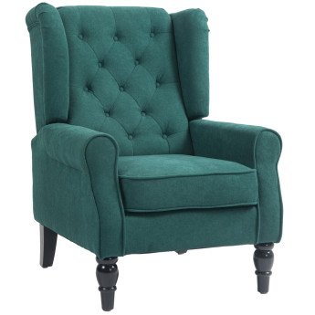 Fauteuil Chrothilde Style Chesterfield Capitonné Bois Noir Tissu Gris 74x86x102 cm
