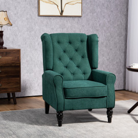 Fauteuil Chrothilde Style Chesterfield Capitonné Bois Noir Tissu Gris 74x86x102 cm