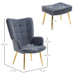 Fauteuil Kaltenbach Design Oreilles Repose-Pieds Élégant Gris Doré Confort Luxe