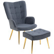 Fauteuil Kaltenbach Design Oreilles Repose-Pieds Élégant Gris Doré Confort Luxe