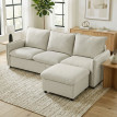 Canapé Lézeval 3 Places Pouf Coffre Tissu Confortable Blanc Cassé Modulable