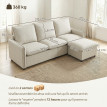 Canapé Lézeval 3 Places Pouf Coffre Tissu Confortable Blanc Cassé Modulable