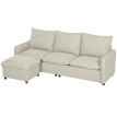 Canapé Lézeval 3 Places Pouf Coffre Tissu Confortable Blanc Cassé Modulable