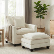 Fauteuil Adalbert Salon Repose-Pieds Grand Confort Tissu Chenille Crème Luxe