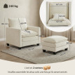 Fauteuil Adalbert Salon Repose-Pieds Grand Confort Tissu Chenille Crème Luxe