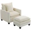 Fauteuil Adalbert Salon Repose-Pieds Grand Confort Tissu Chenille Crème Luxe