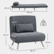 Fauteuil Edeltraud Convertible Clic-Clac Réglable 5 Positions Gris Tissu Doux