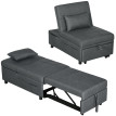 Fauteuil Sukarrieta Convertible 3-en-1 Gris Tissu Capitonné Inclinable Lit Pouf