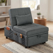 Fauteuil Sukarrieta Convertible 3-en-1 Gris Tissu Capitonné Inclinable Lit Pouf