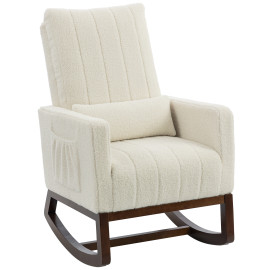 Fauteuil Riedenburg bascule relaxant confort bouclette crème bois noyer