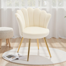 Chaise Rigoitia Design Coquillage Velours Beige Pieds Métal Doré Élégance Chic