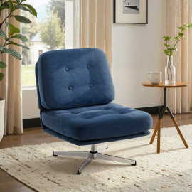 Fauteuil Jourdain pivotant design Chesterfield capitonné bleu nuit confort ultra-doux