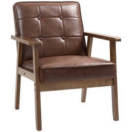 Fauteuil Blanca Design Chesterfield Bois Hévéa Confortable Marron Chocolat
