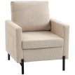 Fauteuil Sandigliano Design Tissu Lin Confortable Assise Mousse Beige Salon Chambre