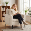 Fauteuil Sandigliano Design Tissu Lin Confortable Assise Mousse Beige Salon Chambre