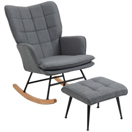 Fauteuil Ottilde Bascule Nordique avec Repose-Pieds Tissu Gris Confort Optimal