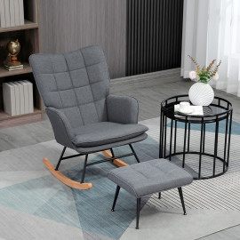 Fauteuil Ottilde Bascule Nordique avec Repose-Pieds Tissu Gris Confort Optimal