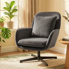 Fauteuil Verretto pivotant velours design élégant confort optimal gris anthracite
