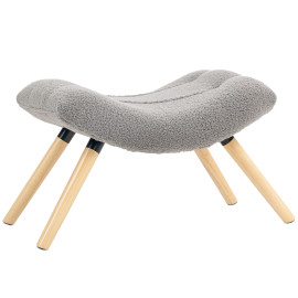 Pouf Rowanmere Design Scandinave Assise Courbée Tissu Polaire Gris Bois Hêtre 120 kg
