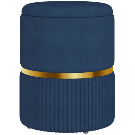 Pouf Zollbach Tabouret Design Rangement Velours Côtelé Acier Doré Bleu Nuit