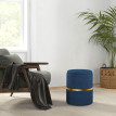 Pouf Zollbach Tabouret Design Rangement Velours Côtelé Acier Doré Bleu Nuit