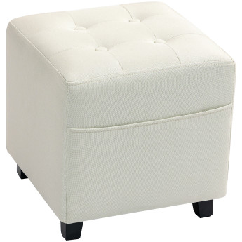 Pouf Orozko Repose-Pieds Capitonné Confortable Tissu Crème Design Élégant