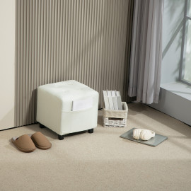 Pouf Orozko Repose-Pieds Capitonné Confortable Tissu Crème Design Élégant