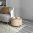 Pouf Bohemond Repose-Pieds Rangement Plateau Bois Tissu Lin Beige 56x56x42cm