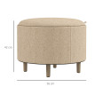 Pouf Bohemond Repose-Pieds Rangement Plateau Bois Tissu Lin Beige 56x56x42cm