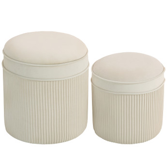 Lot 2 Poufs Coffres Vittorio Rangement Velours Côtelé Crème Design Élégant
