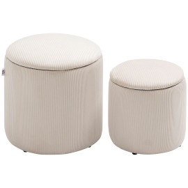 Lot 2 Poufs Coffres Mittenbach Velours Côtelé Rangement Confort Crème