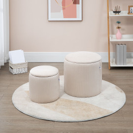 Lot 2 Poufs Coffres Mittenbach Velours Côtelé Rangement Confort Crème