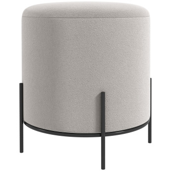 Tabouret Pancracio Contemporain Velours Gris Clair Piètement Acier Noir Ø35cm