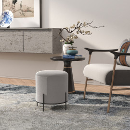 Tabouret Pancracio Contemporain Velours Gris Clair Piètement Acier Noir Ø35cm