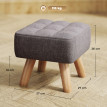 Pouf Amancio Repose-Pieds Capitonné Style Nordique Bois Tissu Gris