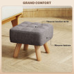 Pouf Amancio Repose-Pieds Capitonné Style Nordique Bois Tissu Gris