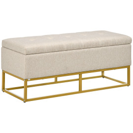 Banc Coffre Galdames Style Classique Chic Rangement Beige Doré 110 cm