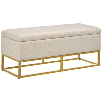 Banc Coffre Galdames Style Classique Chic Rangement Beige Doré 110 cm