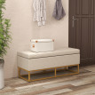 Banc Coffre Galdames Style Classique Chic Rangement Beige Doré 110 cm