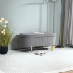 Banquette Irwyn Design Ovale Chic Rangement Velours Gris Pieds Dorés 108cm