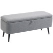 Banc Coffre Invorio Rangement Design Tissu Gris Piètement Acier Noir 101 cm