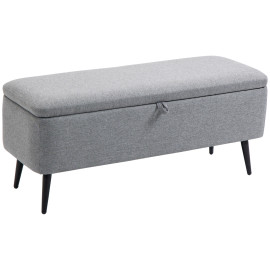 Banc Coffre Invorio Rangement Design Tissu Gris Piètement Acier Noir 101 cm