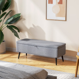 Banc Coffre Invorio Rangement Design Tissu Gris Piètement Acier Noir 101 cm