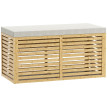Banc Coffre Maurin Rangement Confortable Bambou Tissu Gris 122L Assise Moelleuse