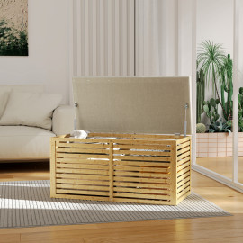 Banc Coffre Maurin Rangement Confortable Bambou Tissu Gris 122L Assise Moelleuse