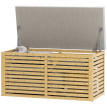Banc Coffre Maurin Rangement Confortable Bambou Tissu Gris 122L Assise Moelleuse
